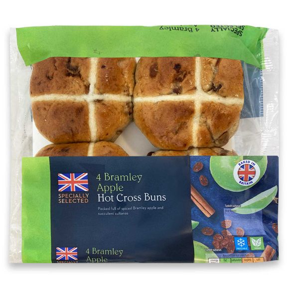 Specially Selected Bramley Apple & Cinnamon Hot Cross Buns 4 Pack